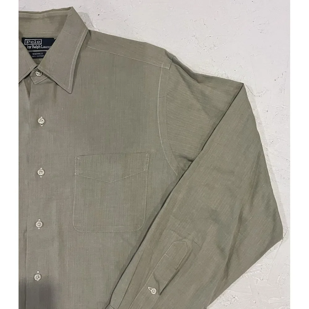 Polo Ralph Lauren Button Up‎ Warwick Shirt Mens 16 34/35 Green Striped Preppy